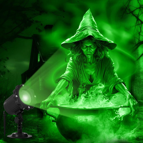 Ghost Light projecting a green witch over a cauldron